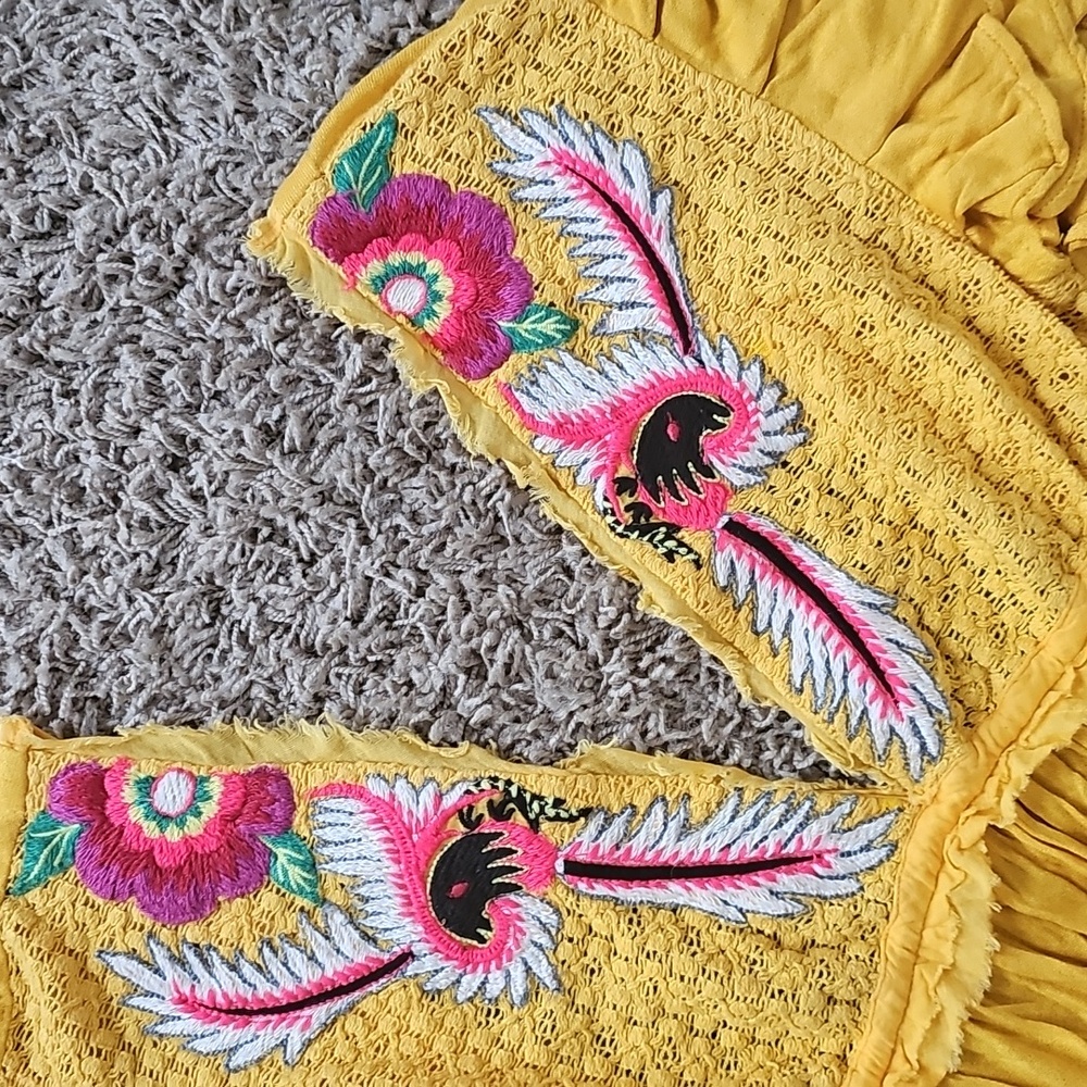 NWOT Free People Fiesta Nueva Embroidered Tunic Top Yellow XS Oversized - Picture 4 of 8